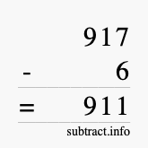 Calculate 917 minus 6 using long subtraction