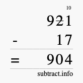 Calculate 921 minus 17 using long subtraction