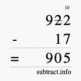 Calculate 922 minus 17 using long subtraction