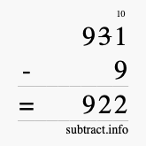 Calculate 931 minus 9 using long subtraction