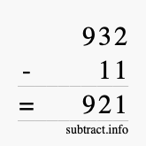 Calculate 932 minus 11 using long subtraction