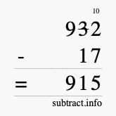 Calculate 932 minus 17 using long subtraction