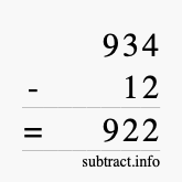 Calculate 934 minus 12 using long subtraction