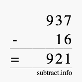 Calculate 937 minus 16 using long subtraction