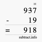 Calculate 937 minus 19 using long subtraction