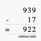 Calculate 939 minus 17 using long subtraction