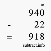 Calculate 940 minus 22 using long subtraction