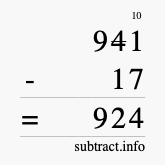 Calculate 941 minus 17 using long subtraction