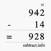 Calculate 942 minus 14 using long subtraction