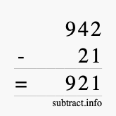 Calculate 942 minus 21 using long subtraction