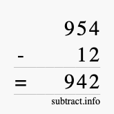 Calculate 954 minus 12 using long subtraction