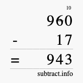 Calculate 960 minus 17 using long subtraction