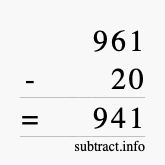 Calculate 961 minus 20 using long subtraction