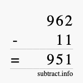Calculate 962 minus 11 using long subtraction