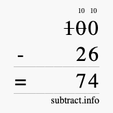 Calculate 100 minus 26 using long subtraction