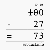 Calculate 100 minus 27 using long subtraction
