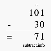 Calculate 101 minus 30 using long subtraction