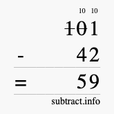 Calculate 101 minus 42 using long subtraction