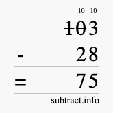 Calculate 103 minus 28 using long subtraction Calculate 103 minus 28 using long subtraction