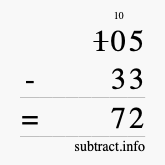 Calculate 105 minus 33 using long subtraction