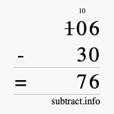 Calculate 106 minus 30 using long subtraction