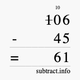 Calculate 106 minus 45 using long subtraction