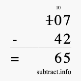 Calculate 107 minus 42 using long subtraction