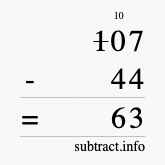 Calculate 107 minus 44 using long subtraction