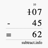 Calculate 107 minus 45 using long subtraction