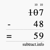Calculate 107 minus 48 using long subtraction
