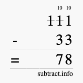 Calculate 111 minus 33 using long subtraction