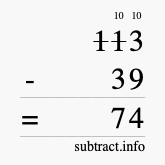 Calculate 113 minus 39 using long subtraction