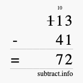 Calculate 113 minus 41 using long subtraction