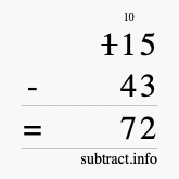 Calculate 115 minus 43 using long subtraction
