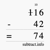 Calculate 116 minus 42 using long subtraction