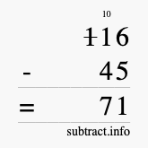 Calculate 116 minus 45 using long subtraction