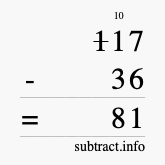 Calculate 117 minus 36 using long subtraction