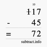 Calculate 117 minus 45 using long subtraction