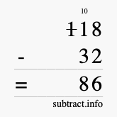 Calculate 118 minus 32 using long subtraction Calculate 118 minus 32 using long subtraction