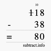 Calculate 118 minus 38 using long subtraction