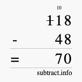 Calculate 118 minus 48 using long subtraction