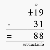 Calculate 119 minus 31 using long subtraction Calculate 119 minus 31 using long subtraction
