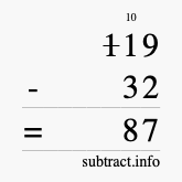 Calculate 119 minus 32 using long subtraction Calculate 119 minus 32 using long subtraction