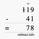 Calculate 119 minus 41 using long subtraction