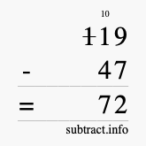 Calculate 119 minus 47 using long subtraction