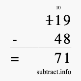 Calculate 119 minus 48 using long subtraction