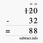 Calculate 120 minus 32 using long subtraction Calculate 120 minus 32 using long subtraction