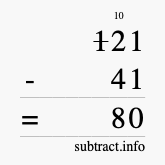 Calculate 121 minus 41 using long subtraction