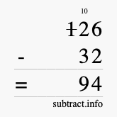 Calculate 126 minus 32 using long subtraction