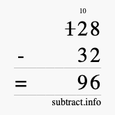 Calculate 128 minus 32 using long subtraction